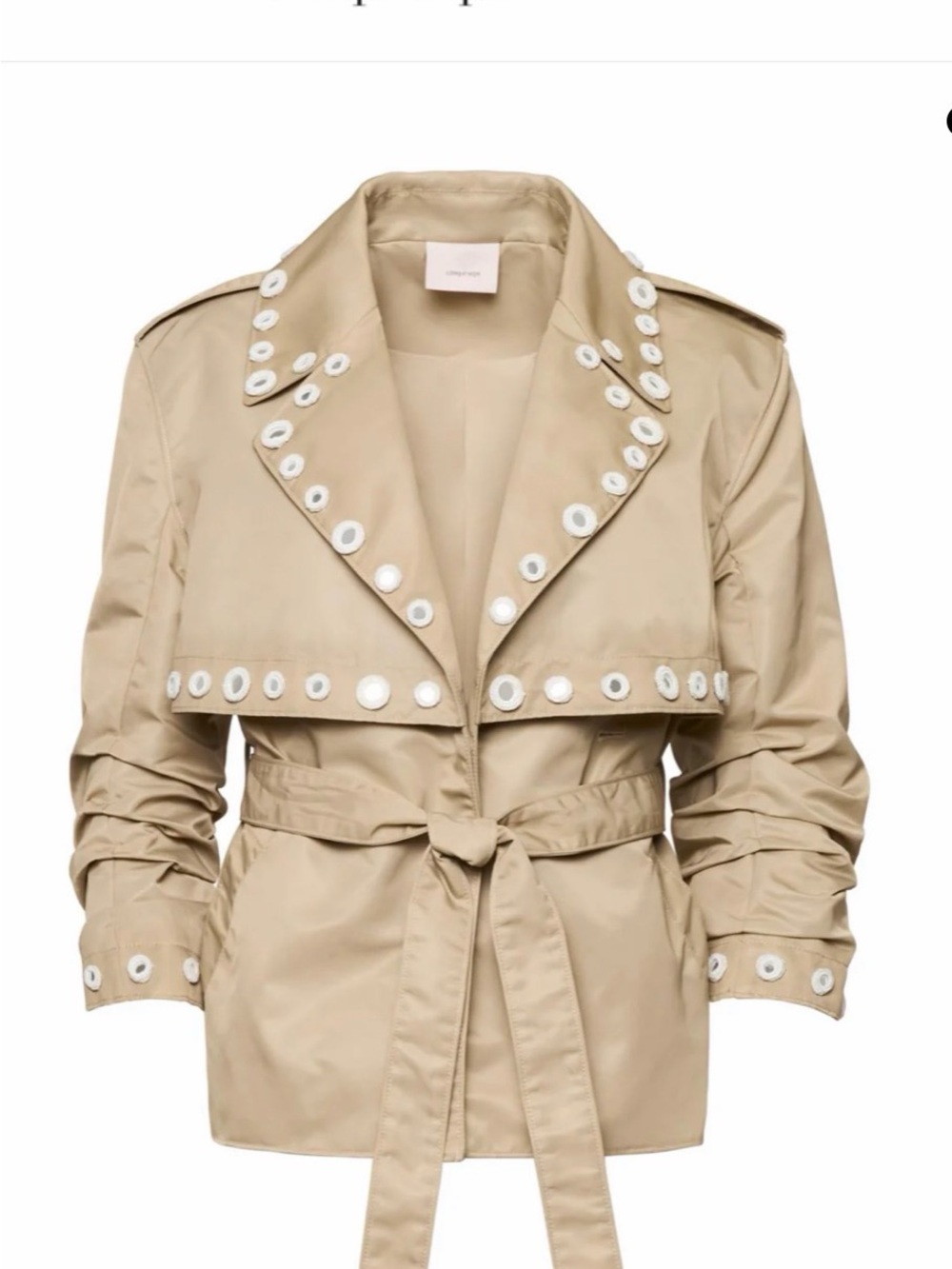 cinq a sept Beige Eyelet-Trim Tie-Waist Trench Jacket